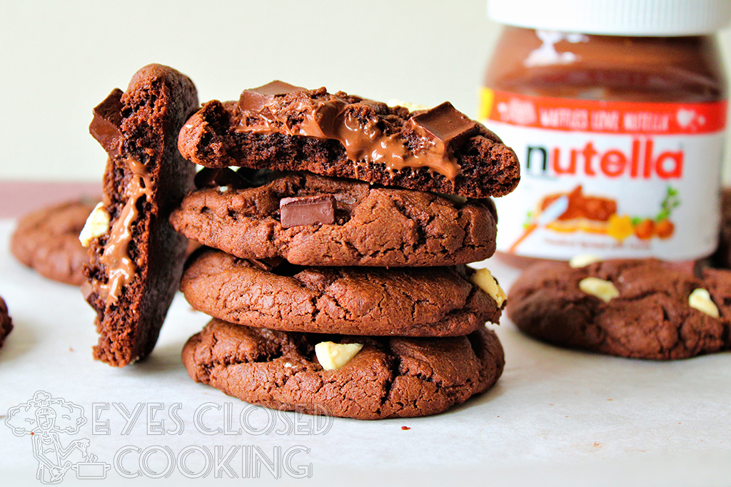 Nutella Stuffed Chocolate Cookies Recipe - Eyes Closed Cooking